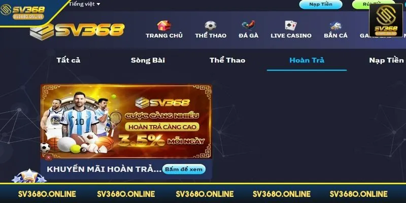 Khuyến mãi hoàn trả SV368 lên đến 3.5% siêu hấp dẫn 1 Khuyến mãi hoàn trả lên đến 3.5% cực chất lượng
